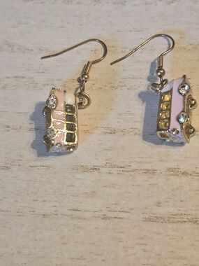 Delicate Pink Enamel & Crystal Drop Magic Bus Earrings